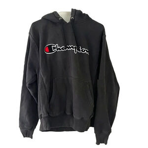 Champion Mens Faded Black Hoodie Reverse Weave M Sweatshirt Streetwear Normcore